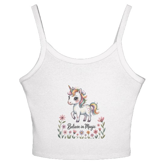 Believe in Magic – Cute Rainbow Unicorn Fantasy Women's Spaghetti Strap Tank Top