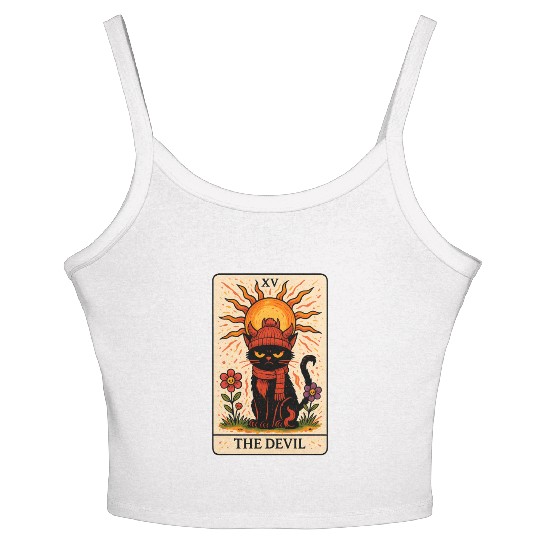 Devil Cat Tarot Card, Grumpy Cat Art, Mystical Women's Spaghetti Strap Tank Top