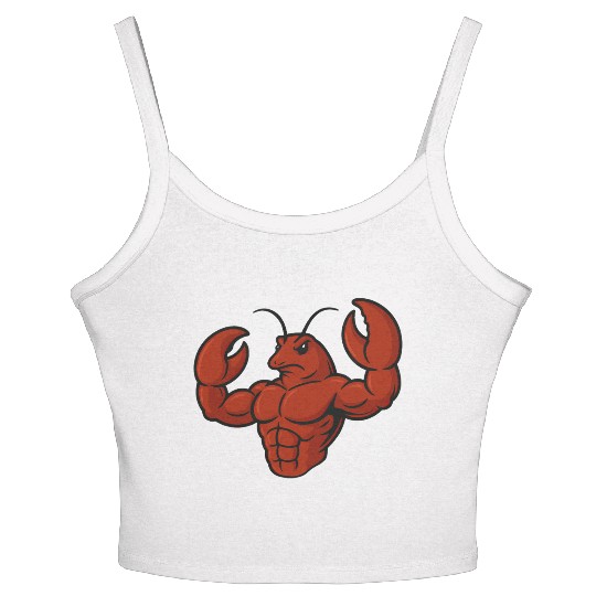 Crab lobster fitness workout cartoon strong biceps Women's Spaghetti Strap Tank Top