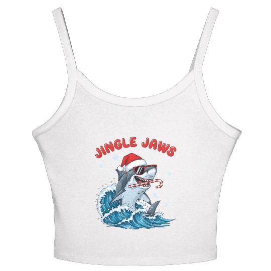 Jingle Jaws – Christmas Holiday with Bite Design Women's Spaghetti Strap Tank Top