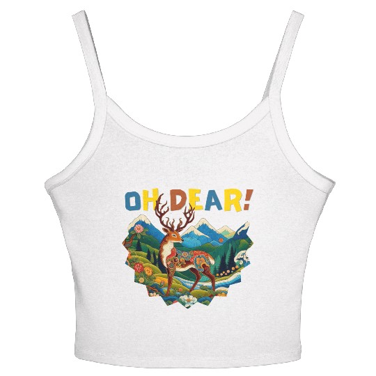 Oh-Dear-Wanderlust-Deer-in-Jungle-Tibetan-Folk-Art Women's Spaghetti Strap Tank Top