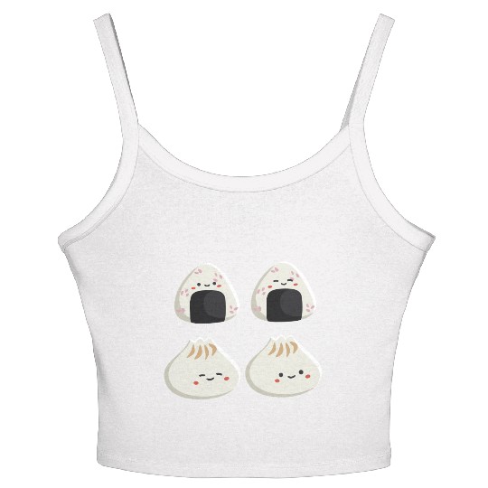 Onigiri and dumpling face character Women's Spaghetti Strap Tank Top