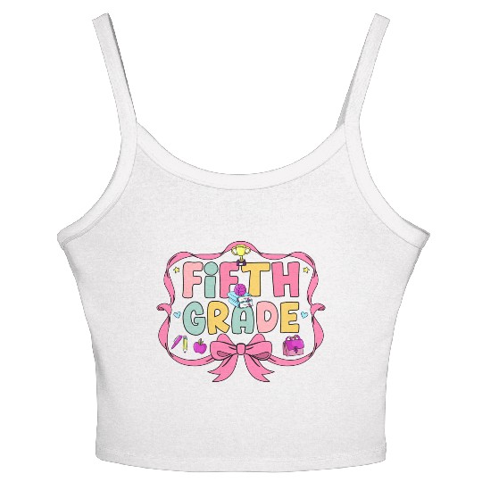 Preppy Back To School 5th Grade Coquette Bow Girls Women's Spaghetti Strap Tank Top