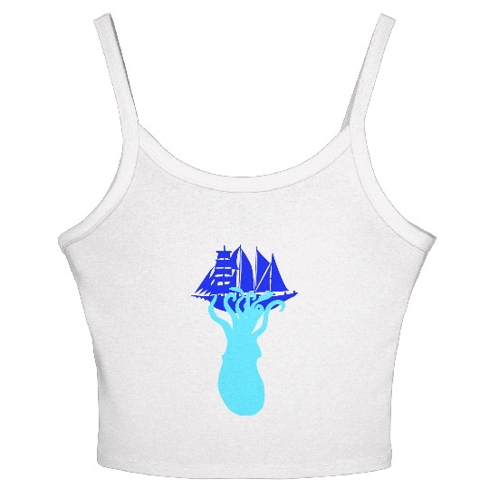 Octopus Ship Attack Sailing Sailboat Sea Monster Women's Spaghetti Strap Tank Top