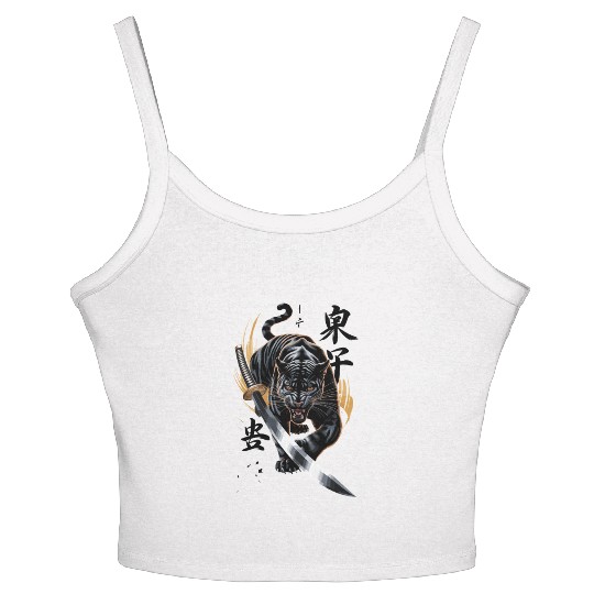 Fierce Black Panther With Samurai Sword Women's Spaghetti Strap Tank Top