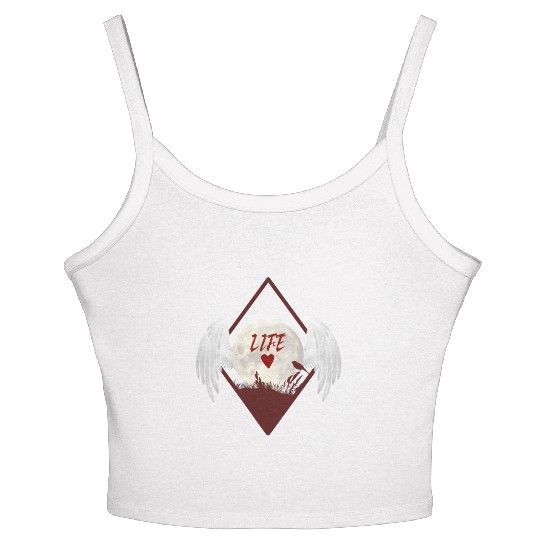 Moonlit Heart with Angel Wings (LIFE) Women's Spaghetti Strap Tank Top