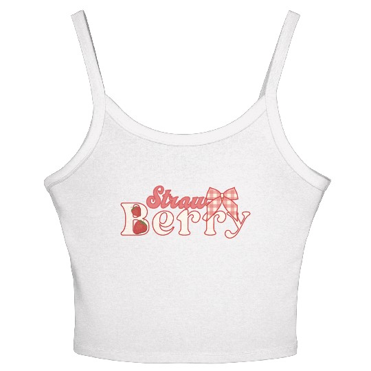 Sweet Strawberry Bow Cute Cottagecore Graphic Women's Spaghetti Strap Tank Top
