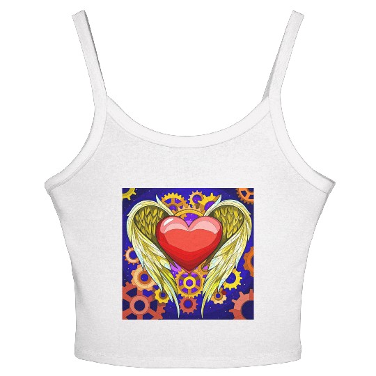 Mechanical Heart with Angel Wings Women's Spaghetti Strap Tank Top