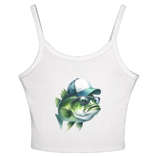 Cool Green Bass with Trucker Hat and Sunglasses Women's Spaghetti Strap Tank Top
