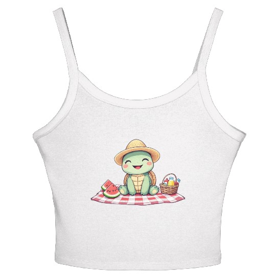 Whimsical Picnic Turtle Illustration Women's Spaghetti Strap Tank Top