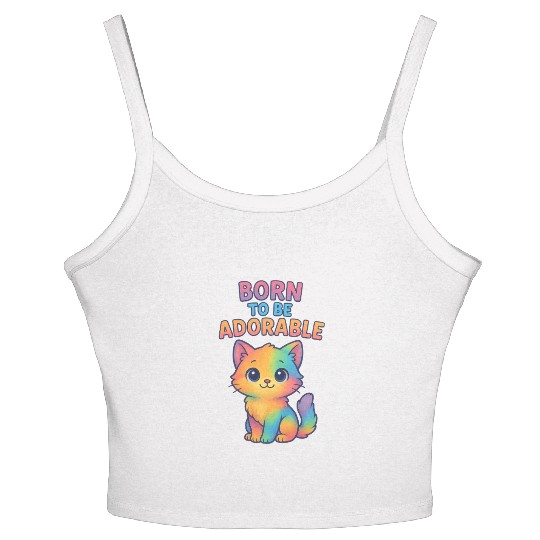 Colorful Adorable Kitten with Affirmation Women's Spaghetti Strap Tank Top