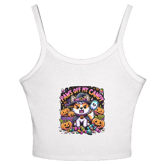 Halloween Welsh Corgi Witch Paws Off My Candy Women's Spaghetti Strap Tank Top