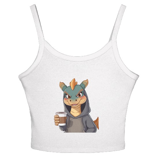 Dragon Character in Cozy Women's Spaghetti Strap Tank Top with Coffee