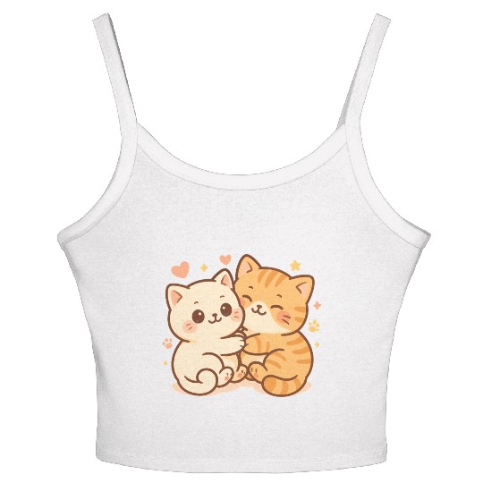 Cute Kittens Embracing Heartwarming Design Women's Spaghetti Strap Tank Top
