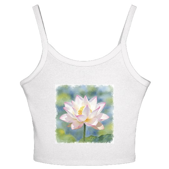 Serene Water Lily Floral Print Women's Spaghetti Strap Tank Top