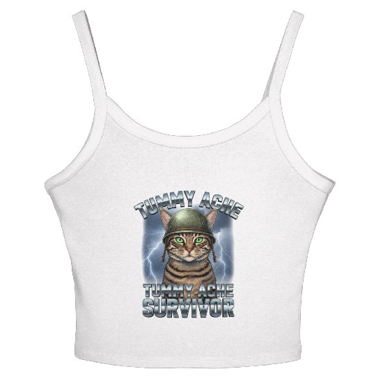 Funny Brave Cat Tummy Ache Survivor Meme Art Women's Spaghetti Strap Tank Top