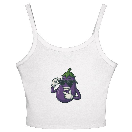 Cool eggplant vegetable design with sunglasses car Women's Spaghetti Strap Tank Top