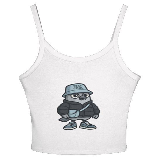Cool Pigeon in Streetwear | Urban Cartoon Bird Women's Spaghetti Strap Tank Top