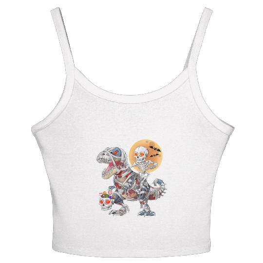 Skeleton Riding Zombie Mummy Dinosaur Halloween Women's Spaghetti Strap Tank Top