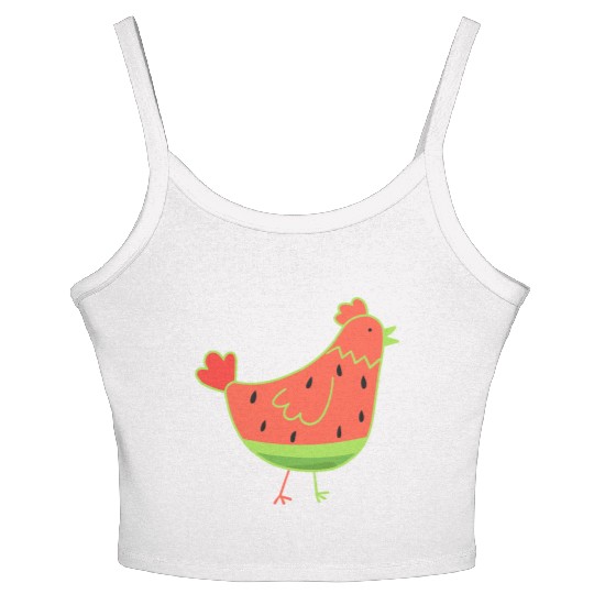 Whimsical Watermelon Chicken Illustration Women's Spaghetti Strap Tank Top
