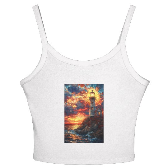 Stained Glass Lighthouse Sunset Women's Spaghetti Strap Tank Top