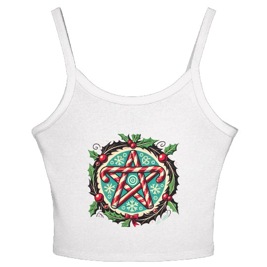 Yule Pentacle with Candy Canes Pagan Holiday Desig Women's Spaghetti Strap Tank Top