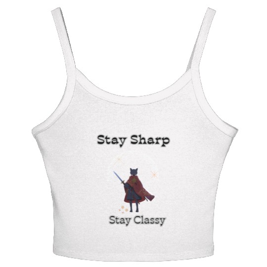 Elegant Cat Warrior with Sword Illustration Women's Spaghetti Strap Tank Top