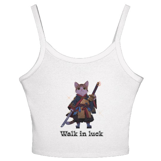 Samurai Cat Illustration for Apparel Women's Spaghetti Strap Tank Top