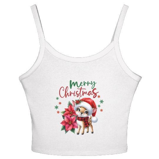 Festive Christmas Puppy with Poinsettia Women's Spaghetti Strap Tank Top