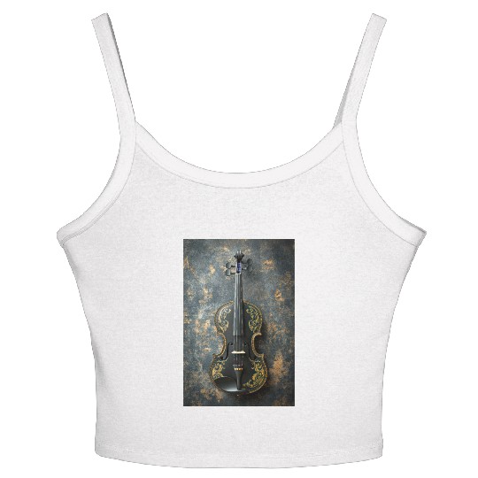 Elegant Black and Gold Violin Women's Spaghetti Strap Tank Top