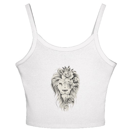 Floral Lion Tattoo Design Women's Spaghetti Strap Tank Top