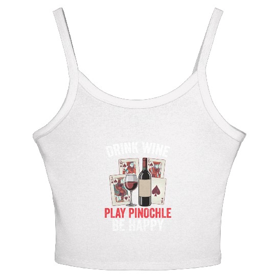Funny Pinochle And Wine Playing Card Deck Games Women's Spaghetti Strap Tank Top