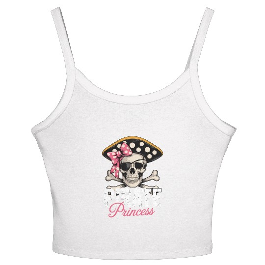Pirate Princess Skull and Crossbones with Pink Bow Women's Spaghetti Strap Tank Top