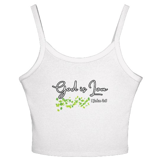 God is Love Biblical Leaf Design Women's Spaghetti Strap Tank Top