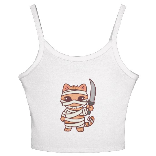 Mummy Cat Warrior Cartoon Design Women's Spaghetti Strap Tank Top