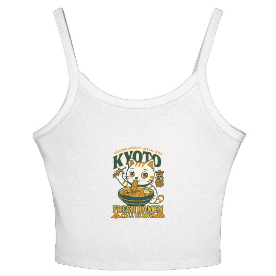Kyoto Cat Ramen Delicious Drink Design Women's Spaghetti Strap Tank Top