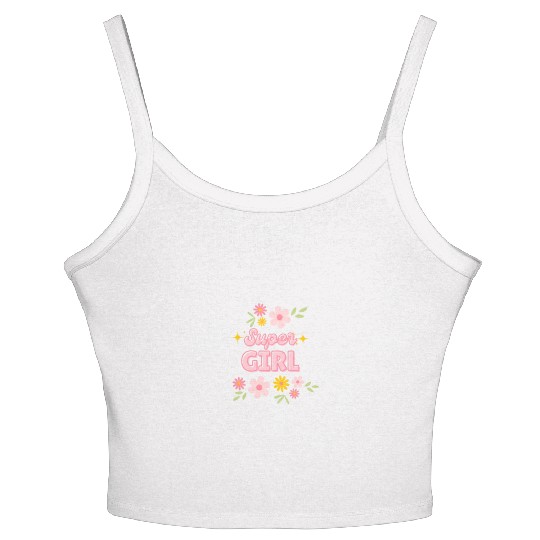 Super Girl Floral Sparkle Design Women's Spaghetti Strap Tank Top