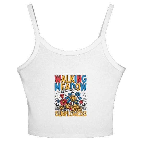 Walking Meadow Sunflowers Design Women's Spaghetti Strap Tank Top