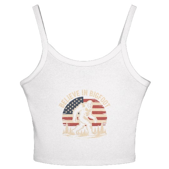 Believe in Bigfoot Patriotic Sasquatch Flag Design Women's Spaghetti Strap Tank Top