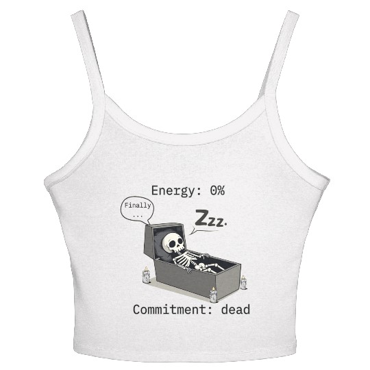 Sleepy Energy 0% – Funny Skeleton Coffin Meme Women's Spaghetti Strap Tank Top