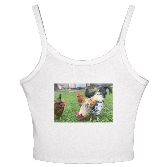 Farmyard Rooster and Chickens Illustration Women's Spaghetti Strap Tank Top