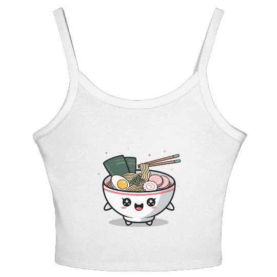 Cute Kawaii Ramen Bowl and Happy Sushi Friends Women's Spaghetti Strap Tank Top