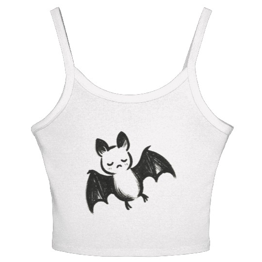 Sleepy Bat Sketch – Minimalist Nocturnal Ink Art Women's Spaghetti Strap Tank Top