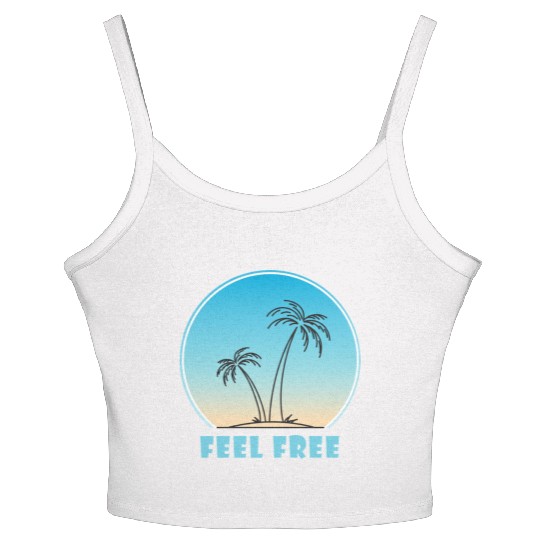 Tropical Sunset Palm Illustration Women's Spaghetti Strap Tank Top