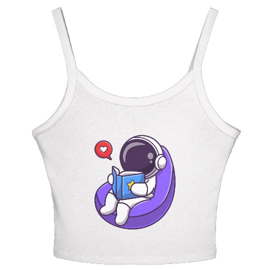 Space Explorer Reading Astronaut Design Women's Spaghetti Strap Tank Top