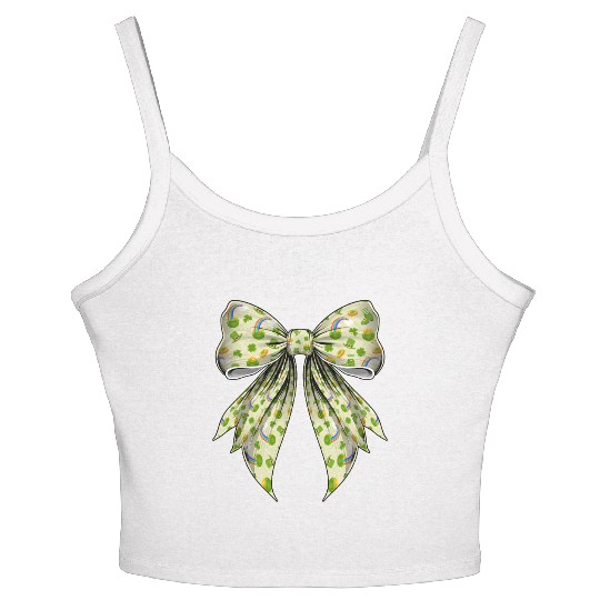 Coquette Bow St Patricks Day Shamrock Pattern Women's Spaghetti Strap Tank Top