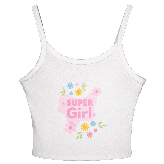 Super Girl Floral Badge Design Women's Spaghetti Strap Tank Top