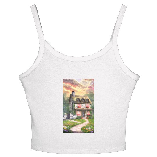 Fairy Tale Cottage in Sunrise Light Women's Spaghetti Strap Tank Top
