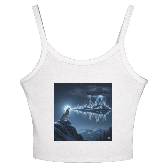 Mystic Mountain Wolf Sound Wave Women's Spaghetti Strap Tank Top