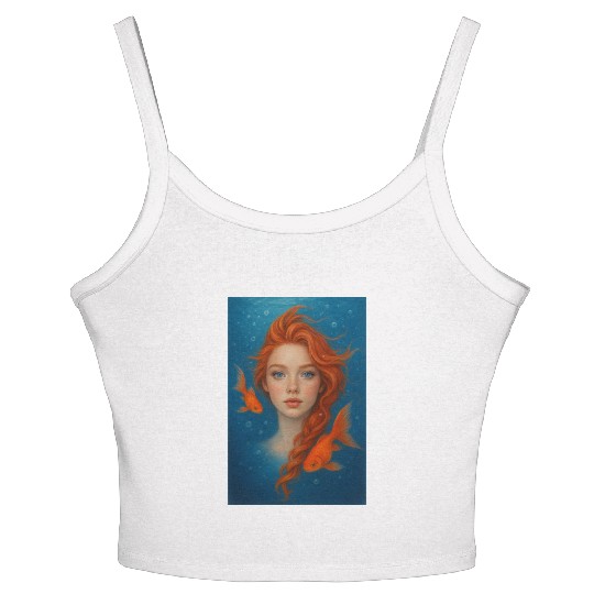 Underwater Redhead with Goldfish Women's Spaghetti Strap Tank Top